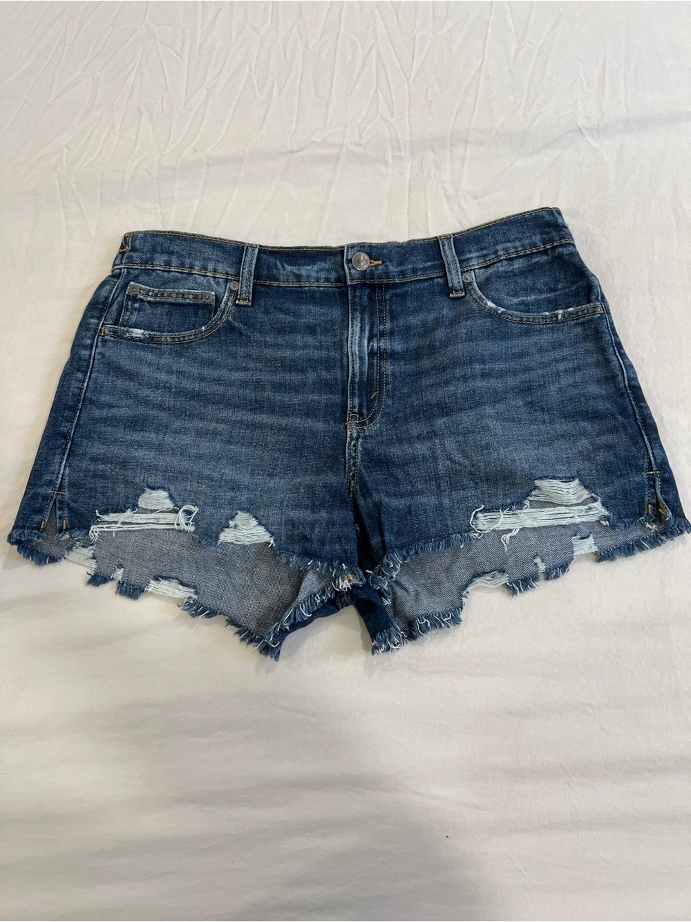 Aerie Classic Distressed Denim Shorts - Dark Blue